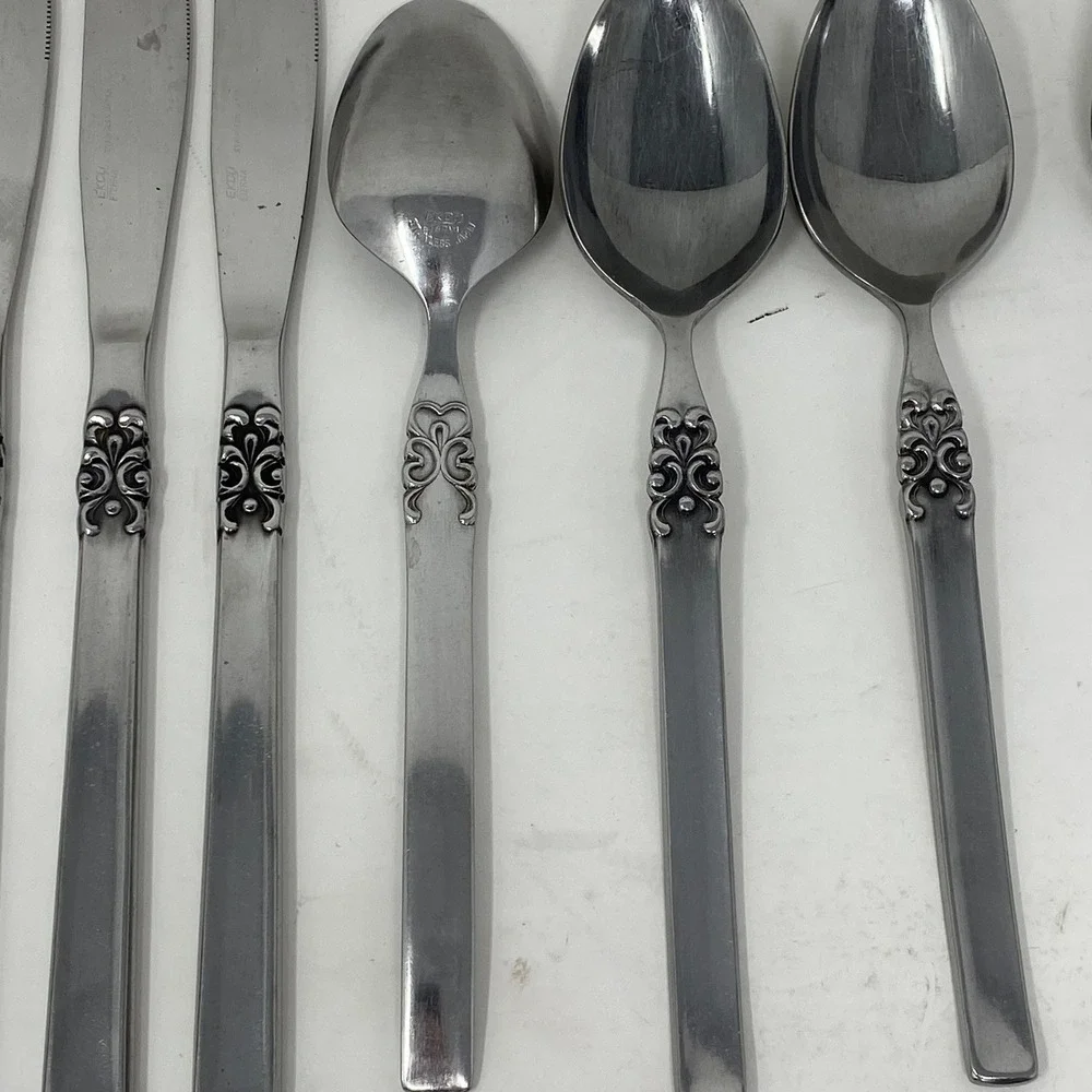 Vtg‎ Ekco Eterna Japan 24 Piece Flatware Set Mid Century Floral Scroll Stainless